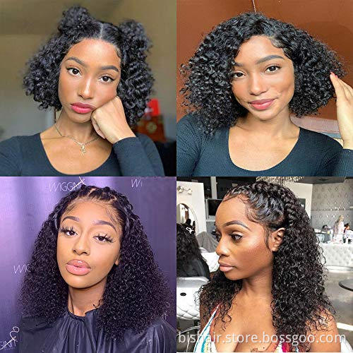 Curly short wave wig 4x4 lace closure Brazilian curly wavy lace front wig real hair curly wave wig suitable for women 180% densi